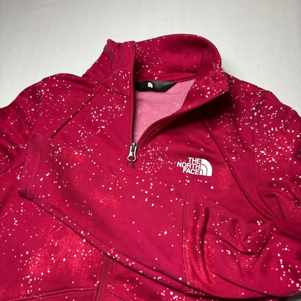 The North Face Full Zip Jacket Womens Small Red Speckle Fleece Outerwear Hiking